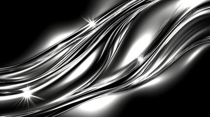 Obraz premium Elegant Abstract Silver Wave Textures Flowing Through a Black Background with Shining Light