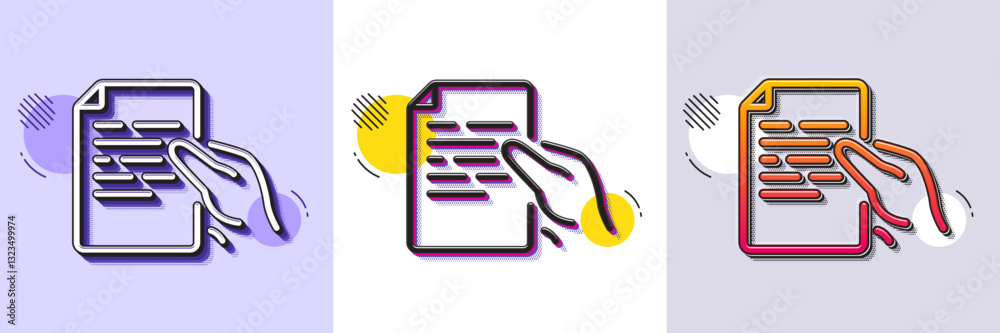 Poster document line icon. halftone dotted pattern. gradient icon with grain shadow. hold doc file page sig