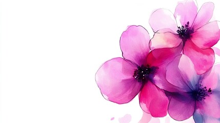 Obraz premium Soft pink watercolor flowers gently bloom beautifully on white background. AI Generated