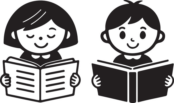 A set of international children's book day icons in filled flat black vector illustration design.