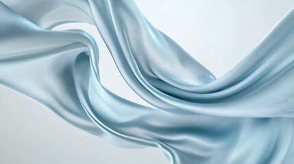 Fototapeta premium Аlowing silk fabric in a soft sky blue color gracefully unfolding and rippling in the air.