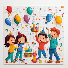 Kids Birthday Party Illustration Colorful Pixels