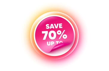 Discount sticker orange gradient. Paper offer price tag. Save up to 70 percent tag. Discount Sale offer price sign. Special offer symbol. Sticker label. Grain dots effect. Vector