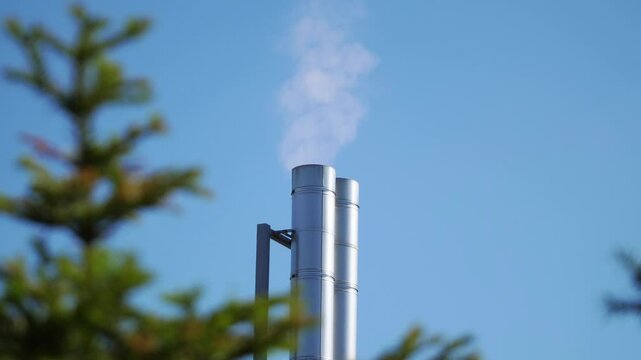Industrial Smoke Rising from Factory Chimneys in 4k slow motion 60fps
