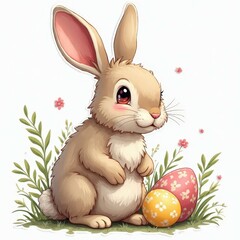 Stylized Illustration: Easter Bunny with Egg in Pastel Colors