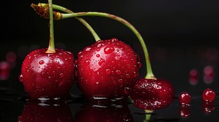 Cherry on Black Background: A Bold and Elegant Representation of Fresh Fruits