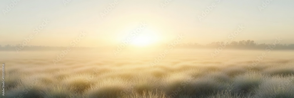 Aufkleber serene sunrise over lavender fields with soft mist and delicate golden light creating a minimalistic