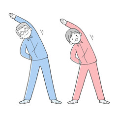 体操するシニア夫婦 健康な高齢者