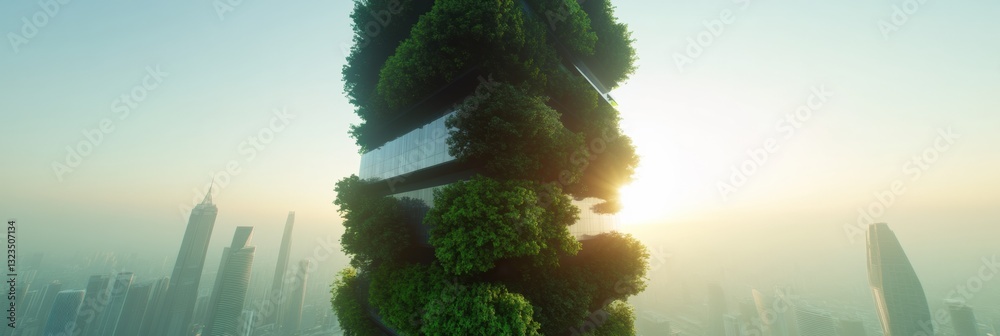 Poster verdant vertical metropolis eco-engineered biophilic skyscraper reimagining urban sustainability wit