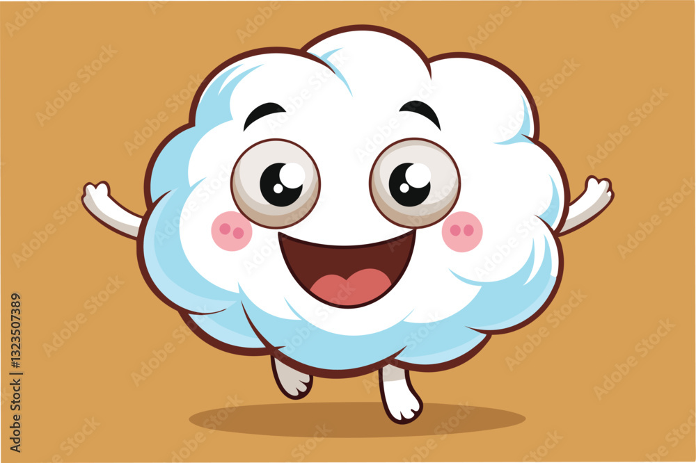 Poster happy cloud character with expressive face and cheerful demeanor in a playful vector illustration