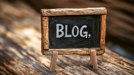 Rustic Wooden Blog Sign on Weathered Wood Background