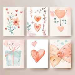 Romantic Watercolor Art Prints with Hearts and Floral Designs