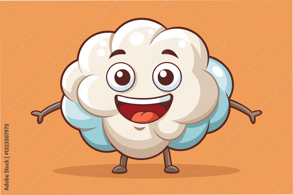 Poster happy cloud character with expressive face and cheerful demeanor in a playful vector illustration