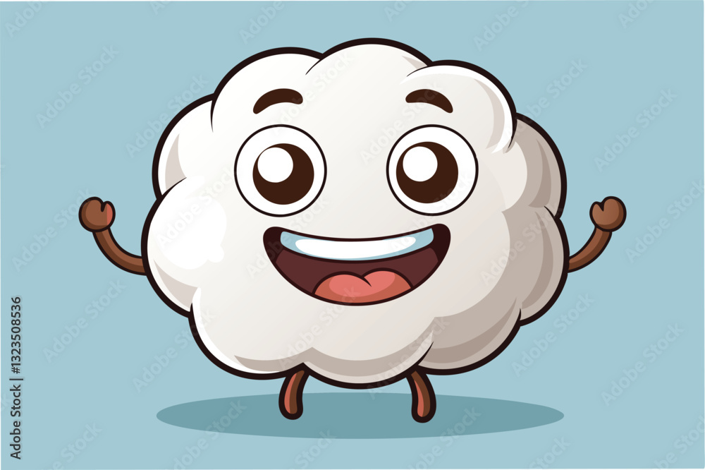 Poster happy cloud character with expressive face and cheerful demeanor in a playful vector illustration