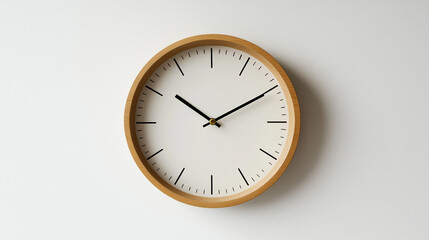 Wooden Wall Clock with Minimalist Design on White Background
