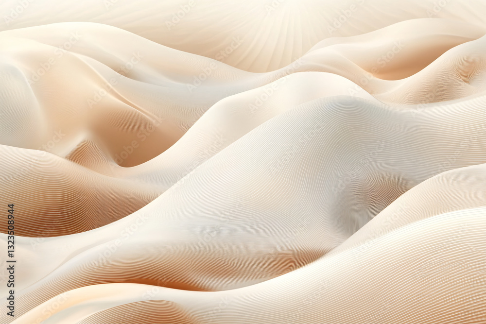 Aufkleber Stunning desert landscape featuring soft sand dunes with abstract wavy lines in neutral colors creating a serene view