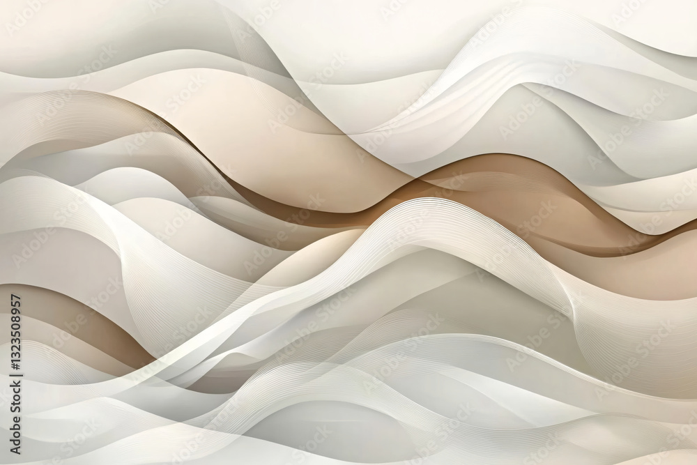 Aufkleber Elegant white and beige abstract background with wavy lines in soft neutral colors creating a calming visual experience