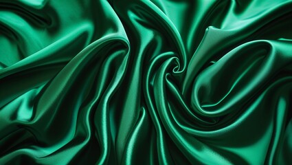 Obraz premium Luxurious Emerald Green Satin Fabric with Glossy Silk Texture and Elegant Folds for Fashion and Home Decor