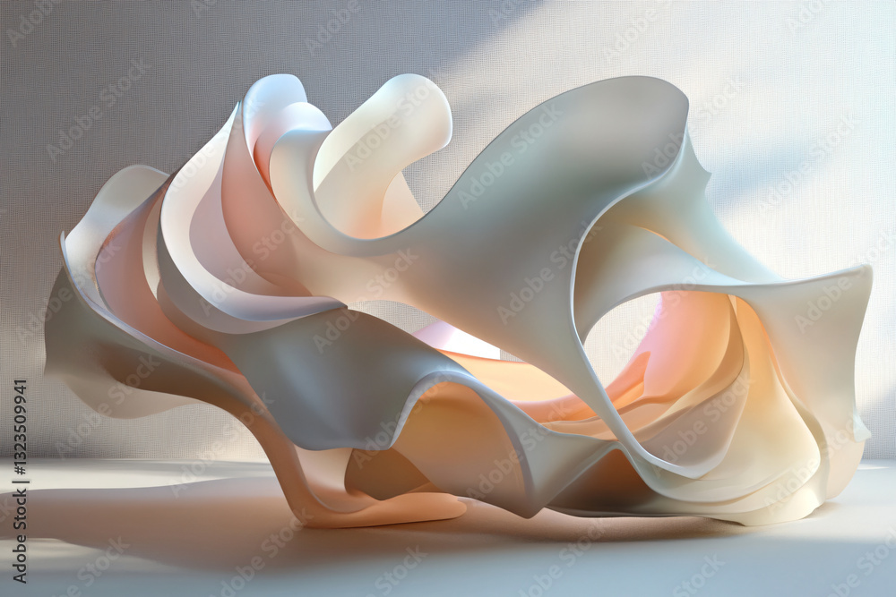 Aufkleber Abstract 3d-rendered organic shapes in soft neutral tones featuring white and orange color combinations and curvatures