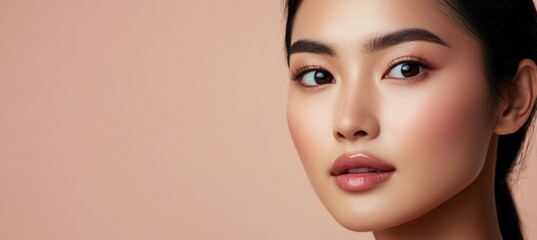 Fototapeta premium Asian Woman Portrait with Professional Makeup Looking at the Camera