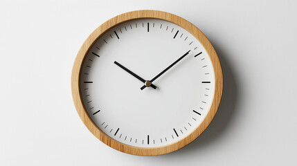 Wooden Wall Clock with Minimalist Design on White Background