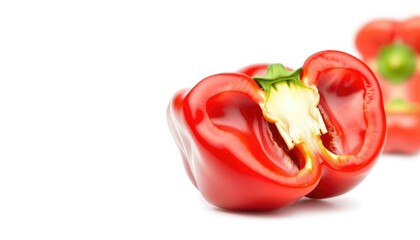 Single vibrant red bell pepper, perfectly isolated on pure white background, food, red pepper