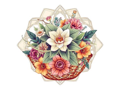 Geometric Floral Atom Basket Pattern Illustration
