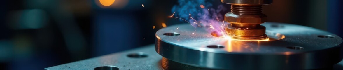 Close-up TIG weld on stainless steel flange valve component , equipment, liquid