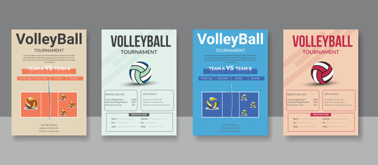 Naklejka premium Volleyball tournament flyer layout. championship posters with volleyball ball template ,Volleyball camp posters, flyer with volleyball template vector design