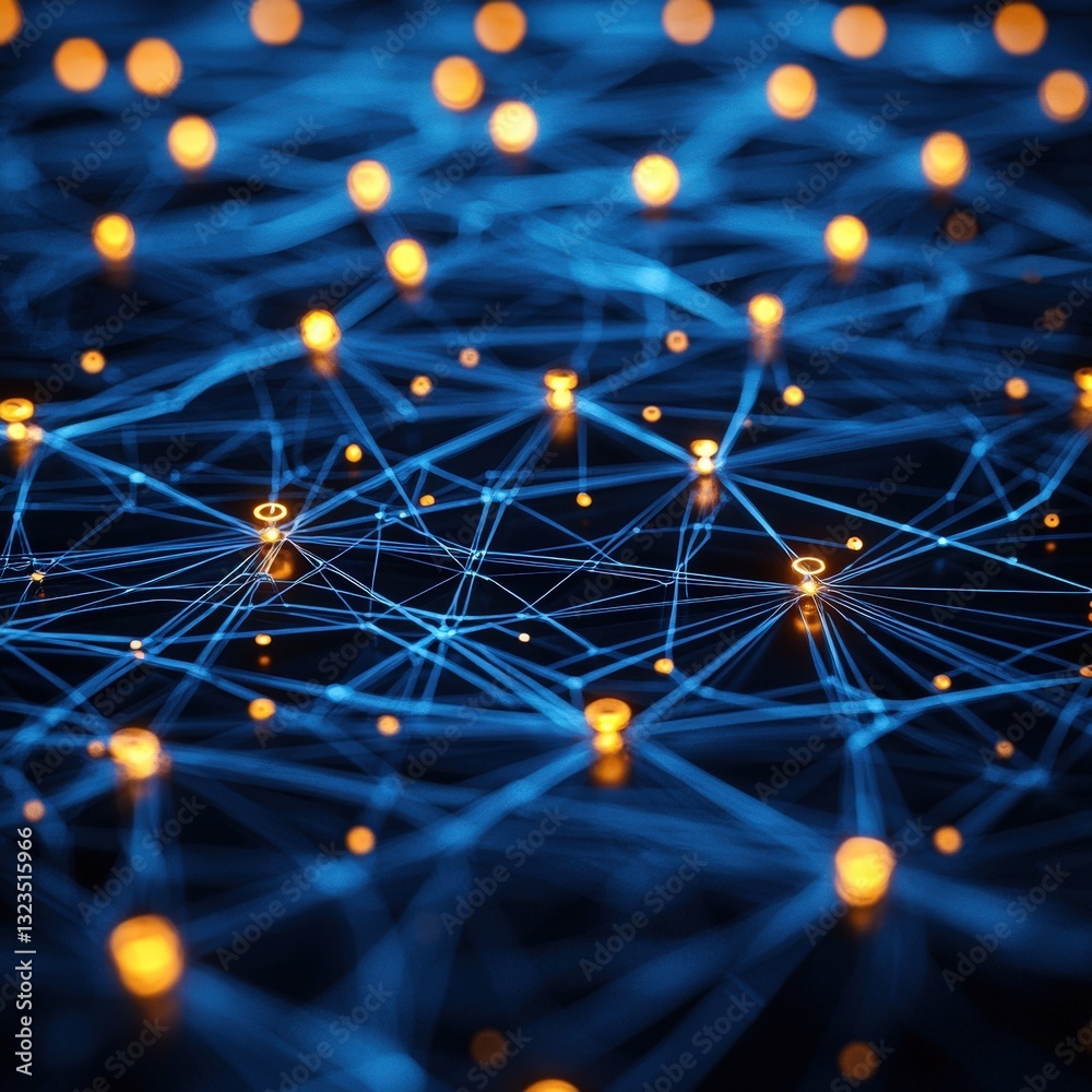 Poster network of orange lights creating a dynamic and vibrant abstract visual representation of connectivi