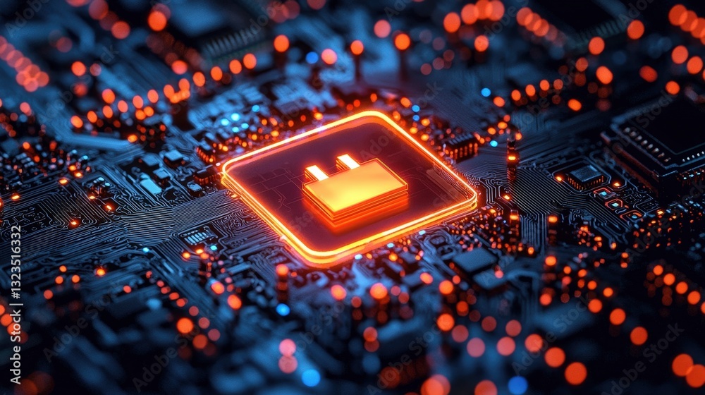 Poster detailed close-up of a computer chip with microprocessors and circuitry for digital devices