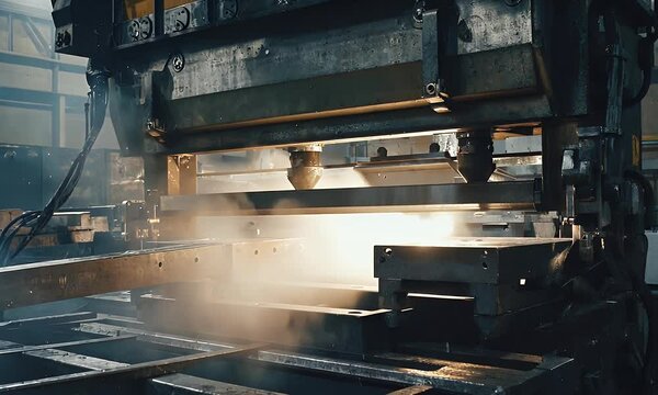 high-pressure metal stamping machine forging durable components with thunderous impact inside an advanced manufacturing facility