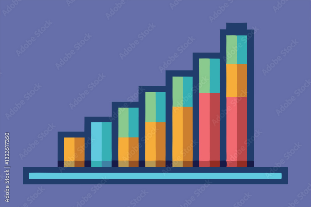Leinwandbilder Vector illustration of a colorful bar graph displaying data trends, showcasing growth with various heights and vibrant colors against a light blue background