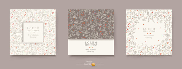 Floral background in beige pastel colors. Template for design, advertising, postcard, invitation, label, banner.Vector set.