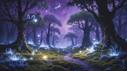 月夜に輝く魔法の森