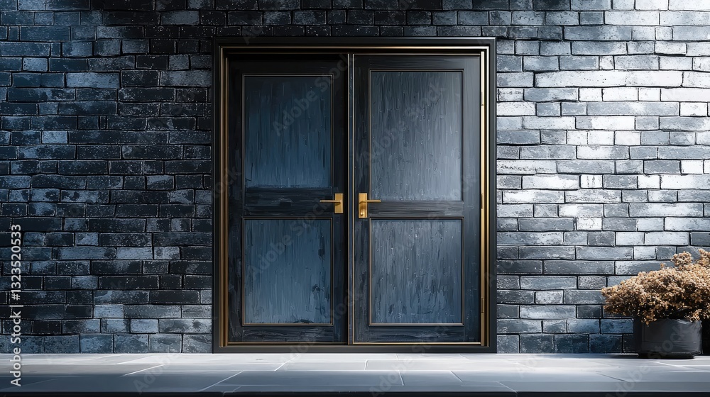Poster a door product display space, the door is a dark gray double door, simple and elegant, with rich des