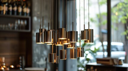 Obraz premium Gold Light Fixtures: A chandelier or pendant with a gold finish, these light fixtures provide a warm, radiant glow that elevates the style and ambiance of any room. 