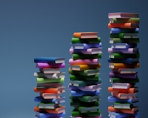 Stacks of books on a blue background