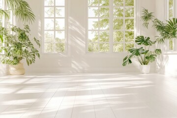 Fototapeta premium Modern Minimalistic Interior Design With Natural Light and Plants in a Bright Space