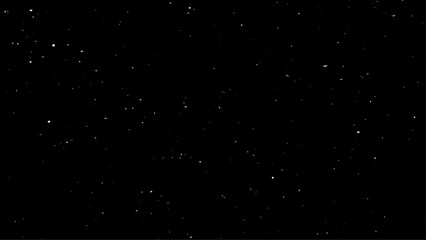 White Snow Falling on Isolated Black Background, Shot of Flying Snowflakes Bokeh, Dust Particles or Powder in the Air. Holiday Overlay Effect