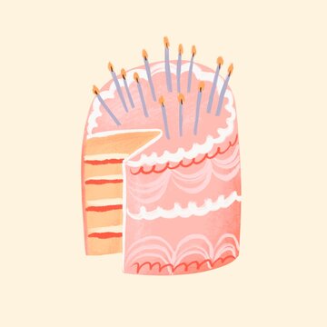 Festive background with a pink cake and candles