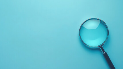 Magnifying glass on light blue background.