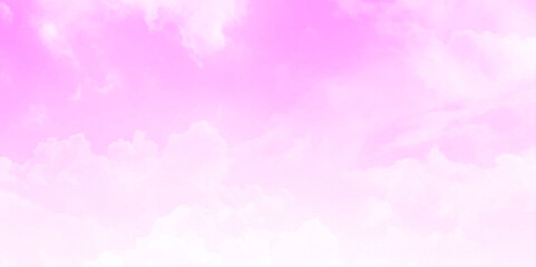 Beautiful view of pink sky. Natural sky. Pink sky with scattered white cumulus clouds.