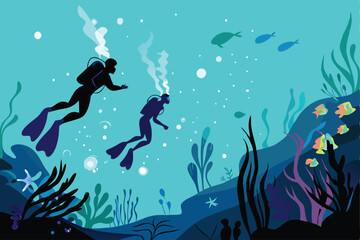 Ethereal underwater metaverse scene; coral reefs, bioluminescent creatures,  futuristic structures, and a single diver exploring.