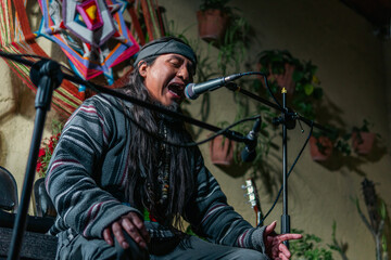 Latin american artist performing indigenous music in mexico
