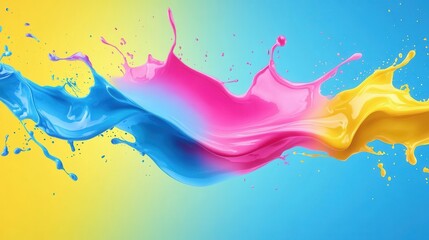 Fototapeta premium Vivid color splash blending yellow, pink, and blue with striking contrast in a dynamic artistic display
