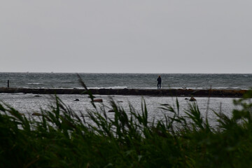 Woman and Dog on Pier