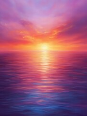 Fototapeta premium Stunning sunset over the ocean with vibrant colors and dramatic clouds lighting up the sky
