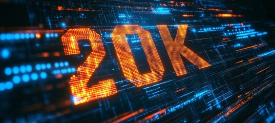 3D Glowing Letters Forming Number 200K, Two Hundred Thousand Followers on Digital Background