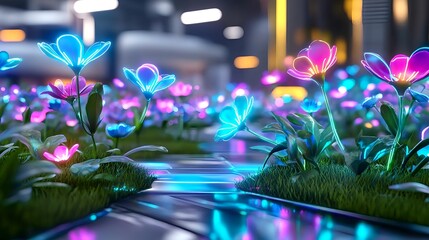 Neon Flowers, Futuristic Garden, Sci-Fi - Cyberpunk aesthetics